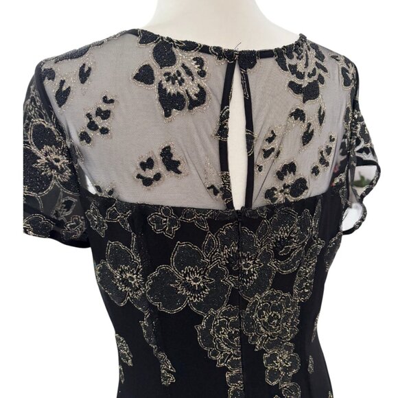 Women's Sequin Fit and Flare A-Line Midi Dress Glitter Black Gold Size 10 - Picture 5 of 7